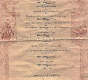 Fort Jesus - Speisekarte