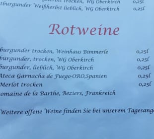 Auszug aus der Weinkarte