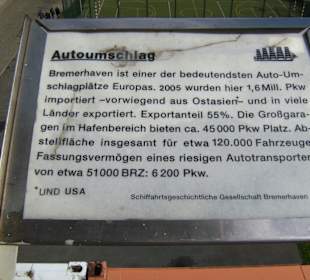Infotafel auf Containerplattform über Auto-Hafen