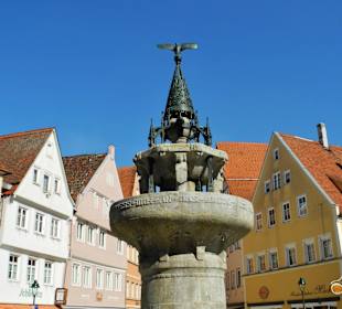 Brunnen mit historischen Häusern