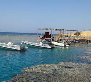 Vom Schnorchelsteg der Blick auf den Tauchsteg