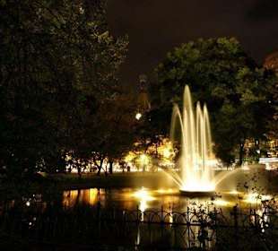 Planty nocą z fontanną