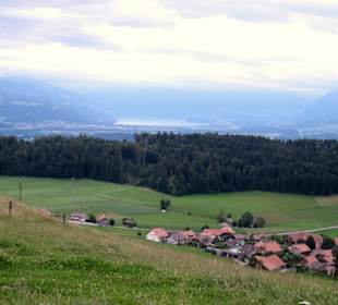 Blick auf den Thuner See und die Berner Alpen
