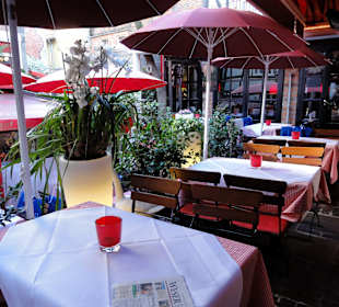 Terrassenplätze des Katzen-Cafés