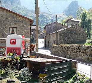 Geschäft und alte Steinhäuser