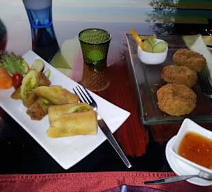 Prawn cakes & spring rolls