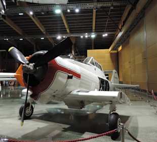 Militär und Zivilflugzeuge in einer Halle