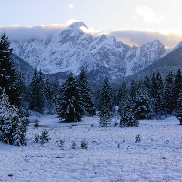 Blick auf Kranjska Gora, Slovenien, von Schnee bedeckt. © Michele D'Amico supersky77 via Getty Images