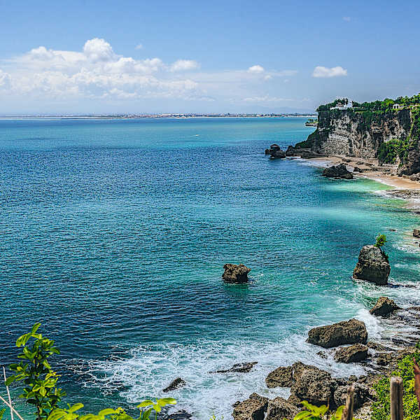 rocky coastline and ocean in Jimbaran, Bali, Indeonesia