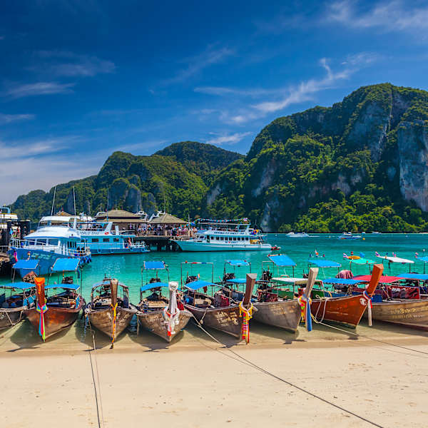 Row of longtail boats at Phi Phi island