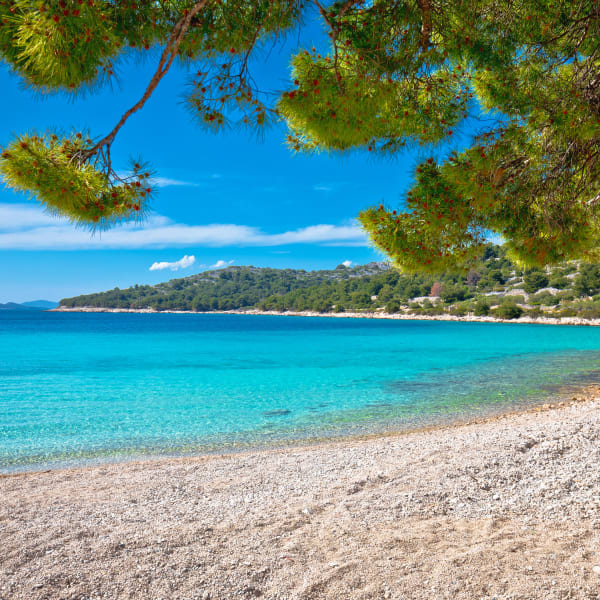 Strand in Slanica Bucht, Insel Murter, Dalmatien, Kroatien